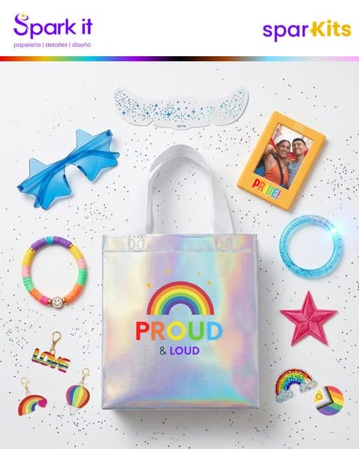 Kit sparKits con bolsa holográfica y accesorios de celebración